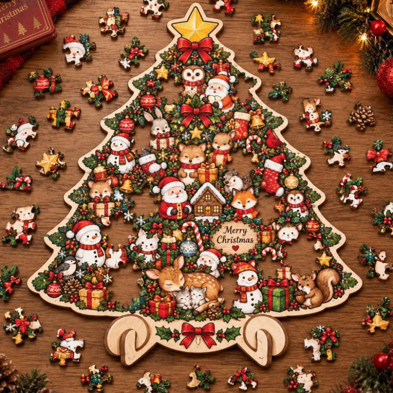 🎄 ✨ Intricate Christmas Keepsake Wooden Puzzle Ornaments – Artistic Festive Tabletop Décor