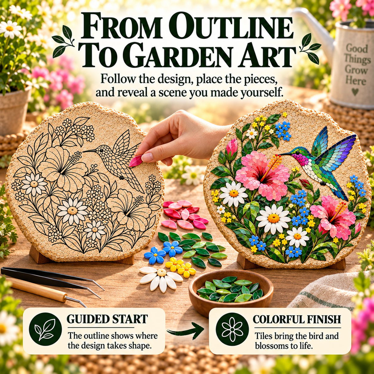⏳ Last Day 50% OFF – 🐦 Beginner-Friendly Hummingbird Wildflower Mosaic DIY Kit | Complete Kit with Mosaic Pieces, Tools & Guide Included 💕