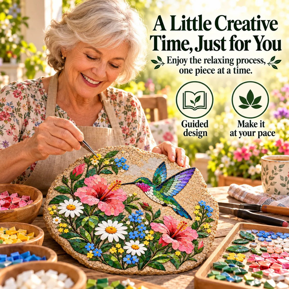 ⏳ Last Day 50% OFF – 🐦 Beginner-Friendly Hummingbird Wildflower Mosaic DIY Kit | Complete Kit with Mosaic Pieces, Tools & Guide Included 💕