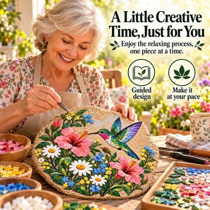 ⏳ Last Day 50% OFF – 🐦 Beginner-Friendly Hummingbird Wildflower Mosaic DIY Kit | Complete Kit with Mosaic Pieces, Tools & Guide Included 💕