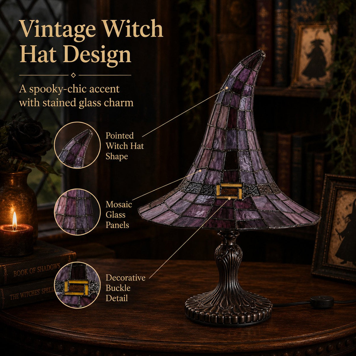 Vintage Stained Glass Witch Hat Lamp
