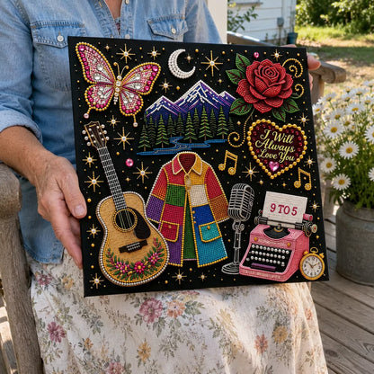 🎤 Premium 3D Pearl Dolly Country Music Tribute Art Kit | Luxury Flocked Canvas with Scratch-Resistant Non-Fading plastic Pearls & Faceted Drills DIY Keepsake Decor 💎✨