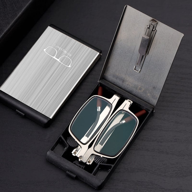 Portable Foldable Pocket Reading Glasses with Magnetic Phone Case & Stand — Ultra-Light, Anti-Blue Light
