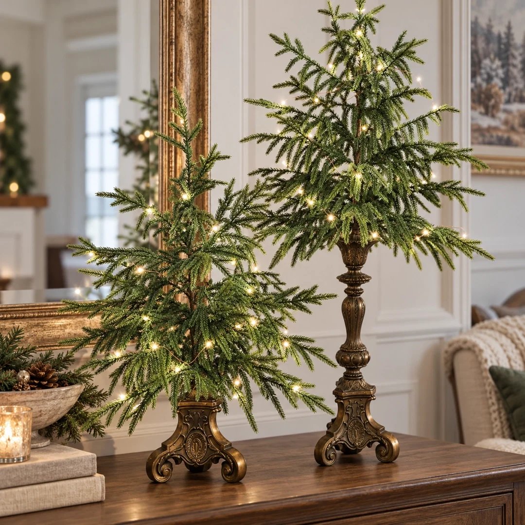 🎄🌲 Vintage Norfolk Pines with Warm White Lighting