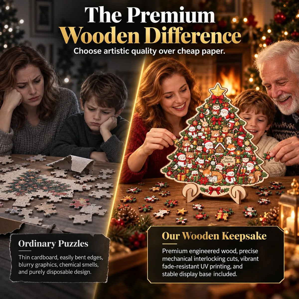 🎄 ✨ Intricate Christmas Keepsake Wooden Puzzle Ornaments – Artistic Festive Tabletop Décor