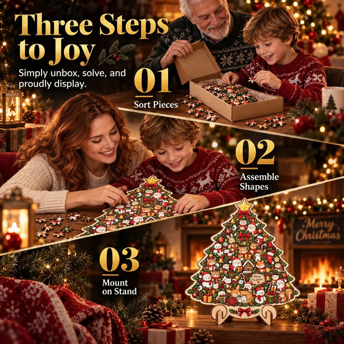 🎄 ✨ Intricate Christmas Keepsake Wooden Puzzle Ornaments – Artistic Festive Tabletop Décor
