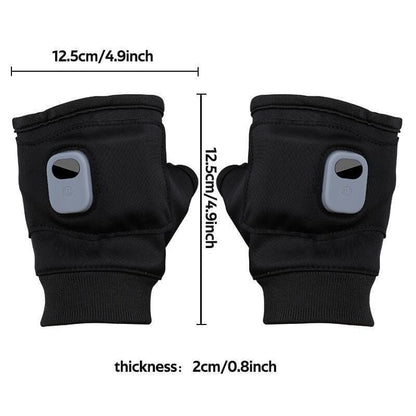 Black fingerless gloves with size diagram