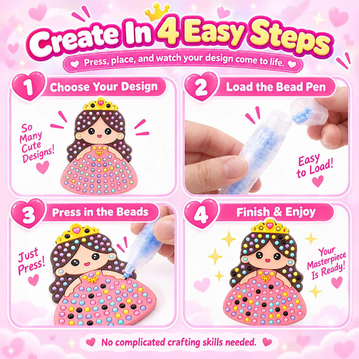 ✨ One-Press Bead Art Pen DIY Kit – 🎨 Creative Screen-Free Craft Set