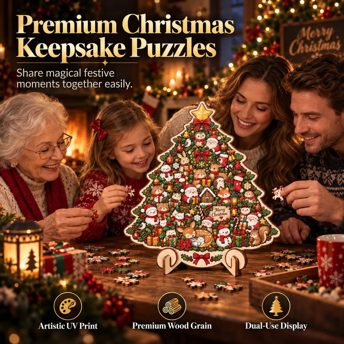 🎄 ✨ Intricate Christmas Keepsake Wooden Puzzle Ornaments – Artistic Festive Tabletop Décor