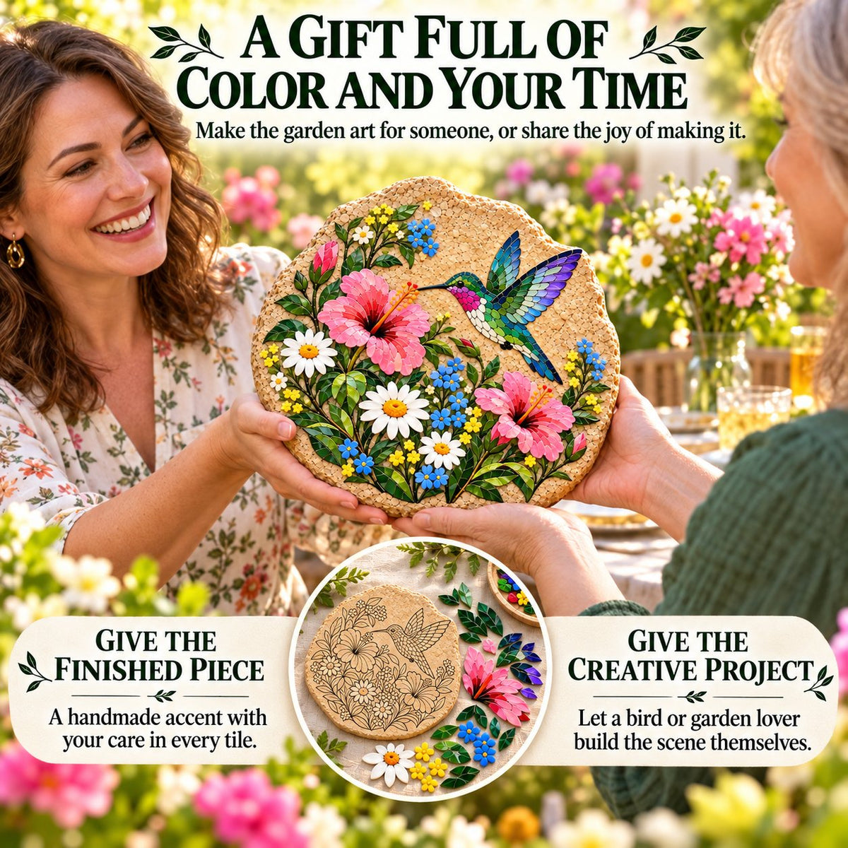 ⏳ Last Day 50% OFF – 🐦 Beginner-Friendly Hummingbird Wildflower Mosaic DIY Kit | Complete Kit with Mosaic Pieces, Tools & Guide Included 💕