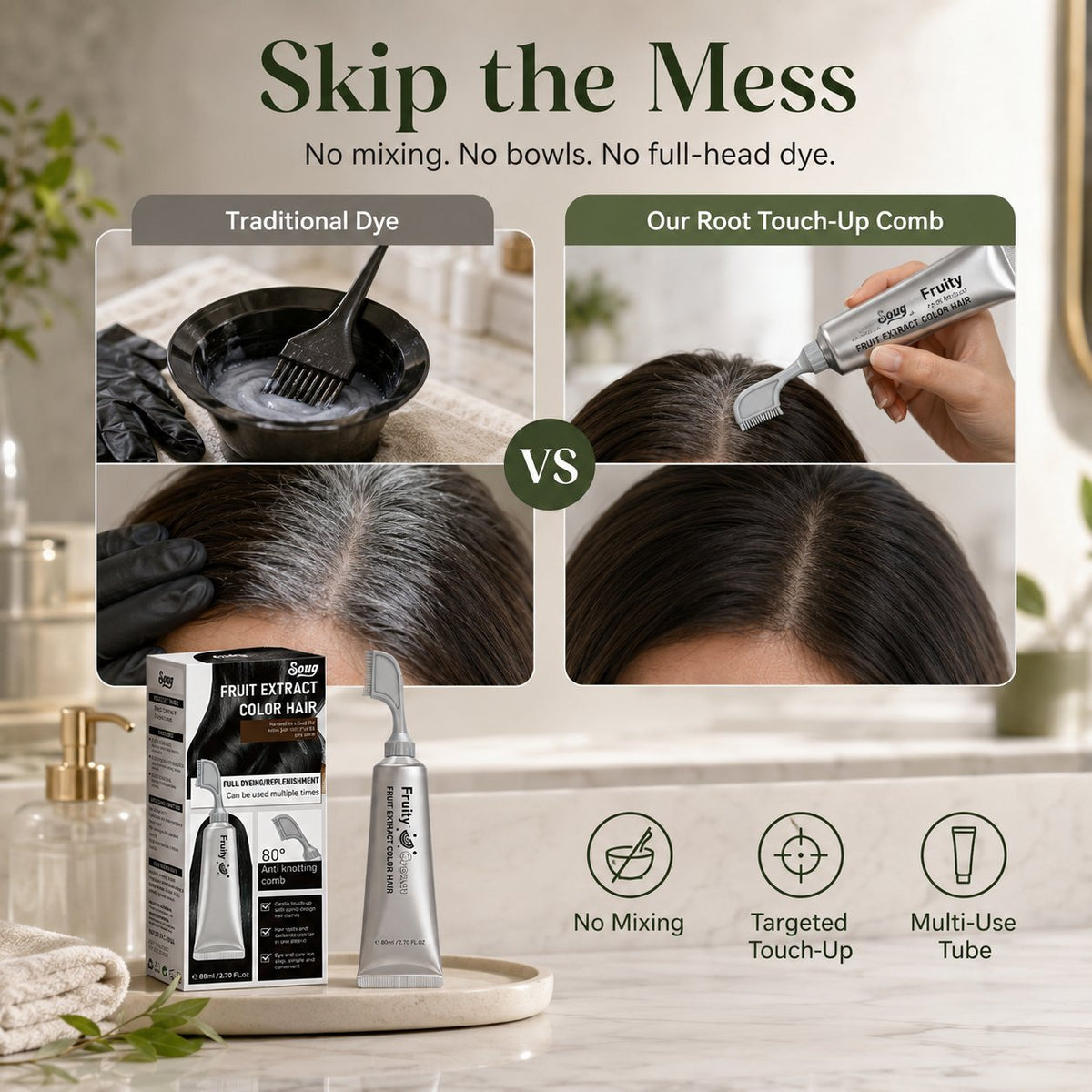 Hair Dye Comb for Fast Root Touch-Ups. Plant-Based. Scalp-Friendly