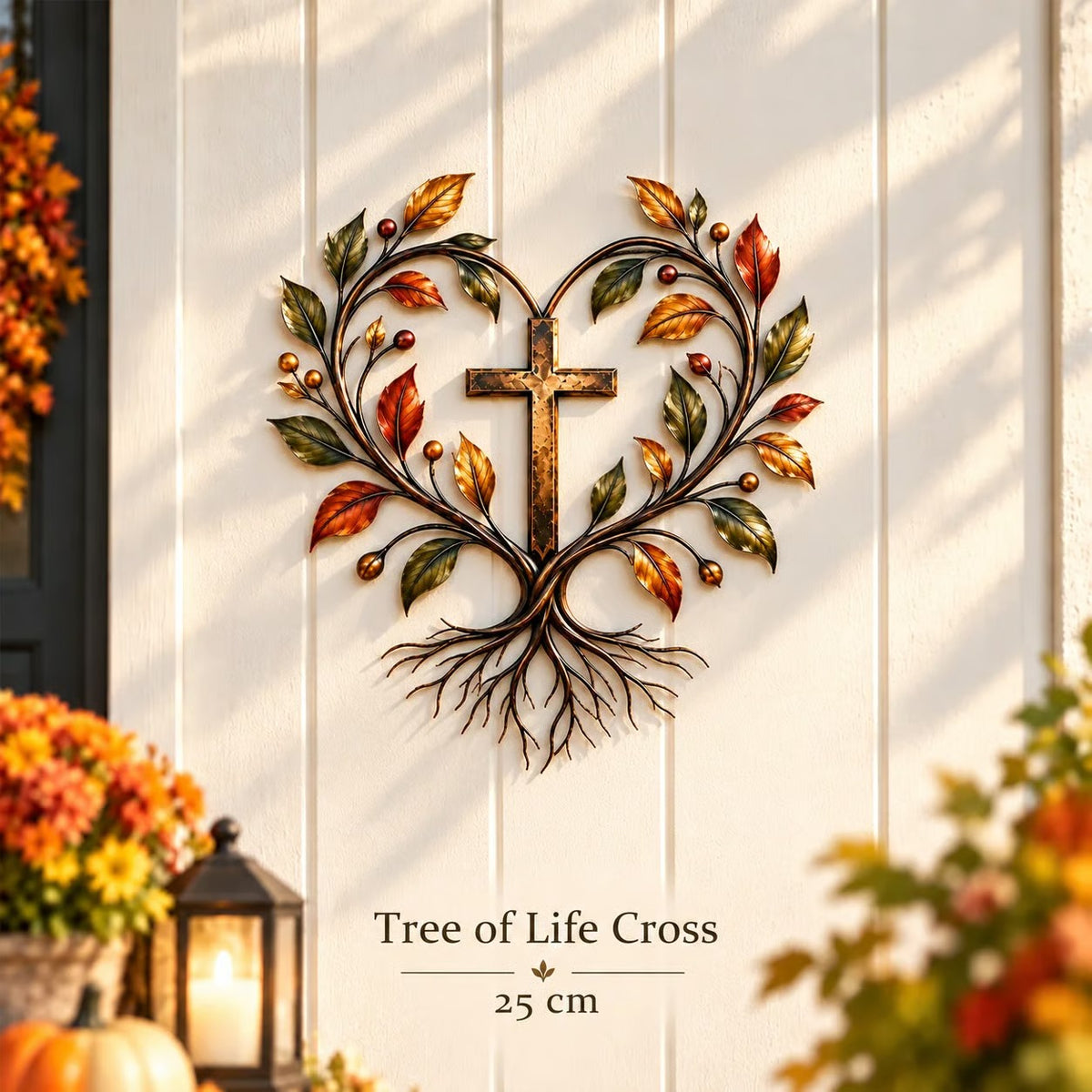 🍂 Autumn Harvest Cross Metal Wall Decor With White Pumpkin