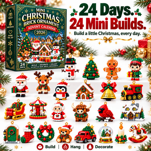 🎄 24-Day Mini Christmas Ornament Advent Calendar | 24 unique festive buildable designs with hanging loops—perfect for decorating Christmas trees, wreaths, and holiday displays 🧱