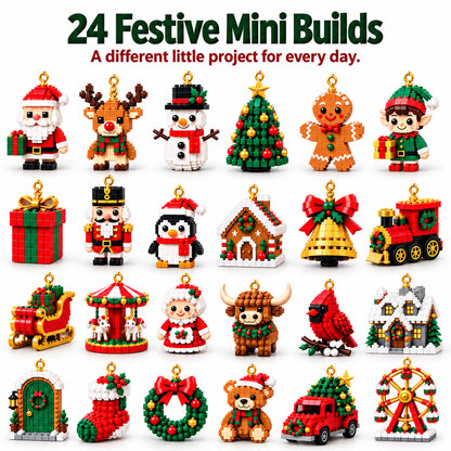 🎄 24-Day Mini Christmas Ornament Advent Calendar | 24 unique festive buildable designs with hanging loops—perfect for decorating Christmas trees, wreaths, and holiday displays 🧱