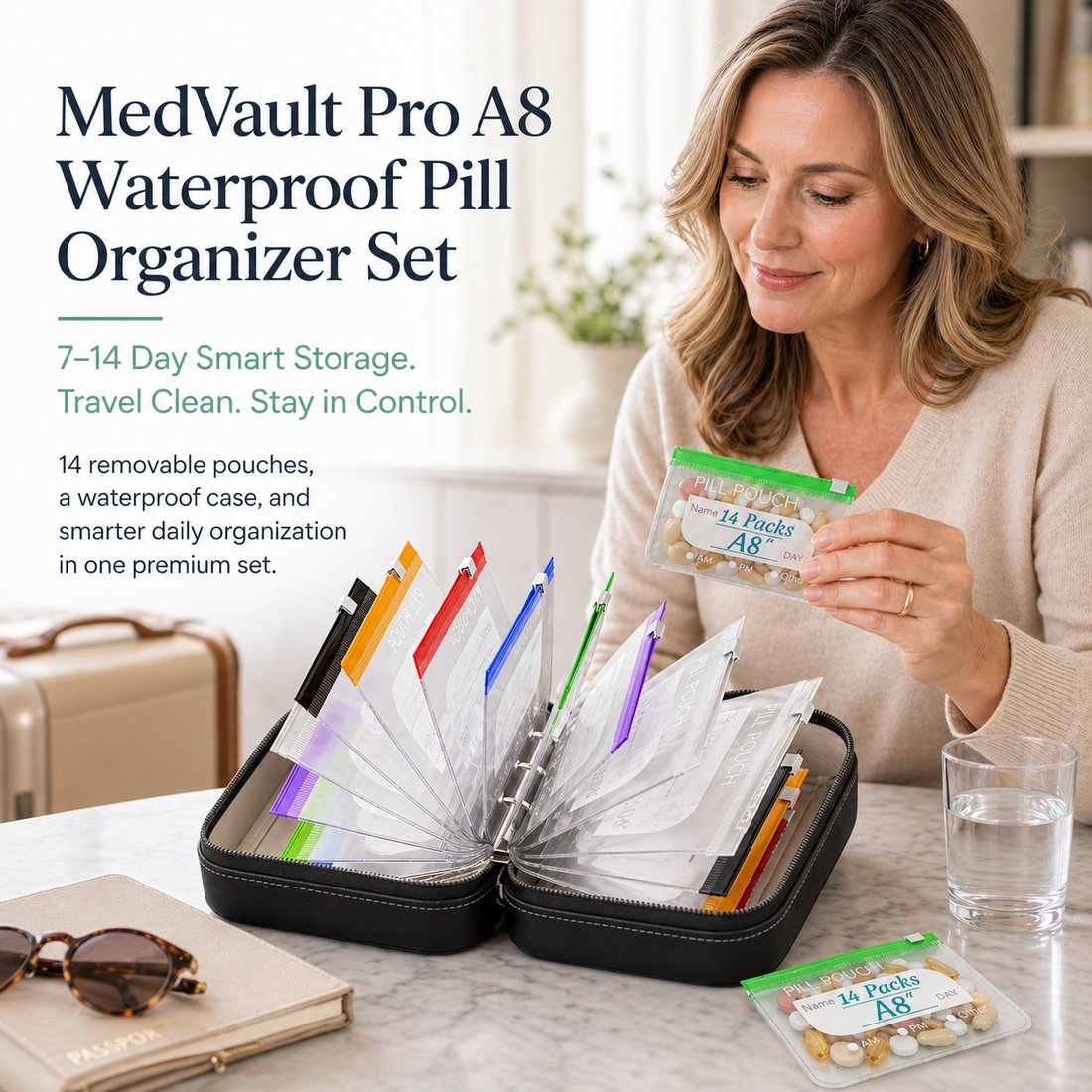 💊 MedVault Pro A8 Waterproof Pill Organizer Set