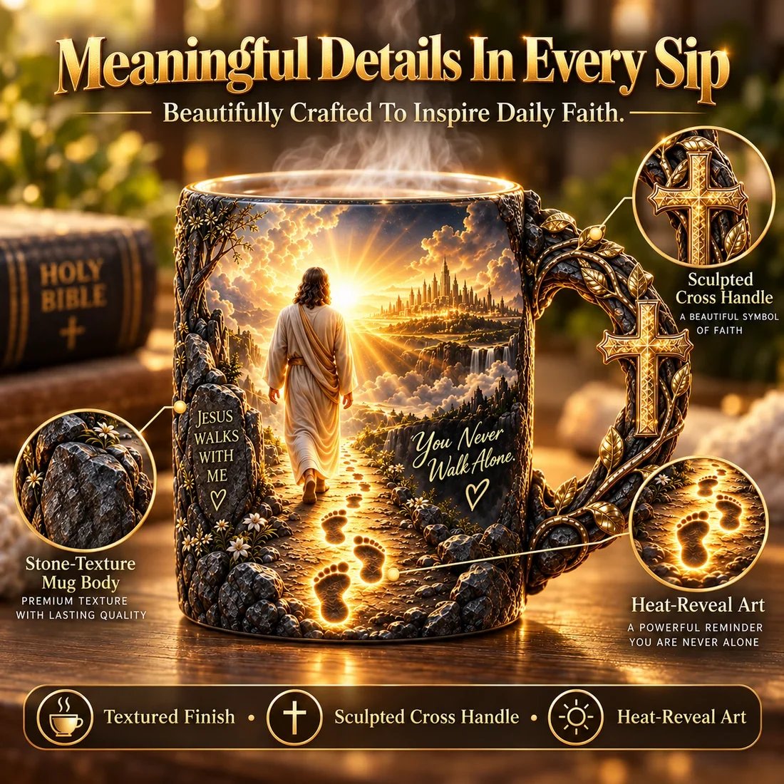 🔥 Last Day 49% OFF - 🔥✝️ Jesus Walks With Me™ – Heat-Reveal Faith Mug | You Are Never Alone (📦Buy 2 Free Shipping)