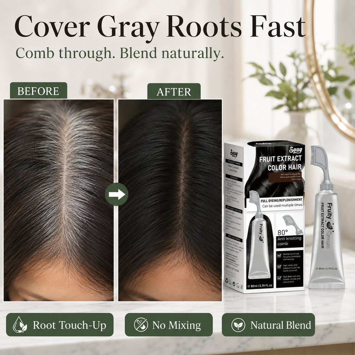 Hair Dye Comb for Fast Root Touch-Ups. Plant-Based. Scalp-Friendly