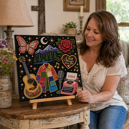 🎤 Premium 3D Pearl Dolly Country Music Tribute Art Kit | Luxury Flocked Canvas with Scratch-Resistant Non-Fading plastic Pearls & Faceted Drills DIY Keepsake Decor 💎✨
