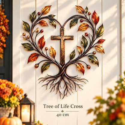 🍂 Autumn Harvest Cross Metal Wall Decor With White Pumpkin