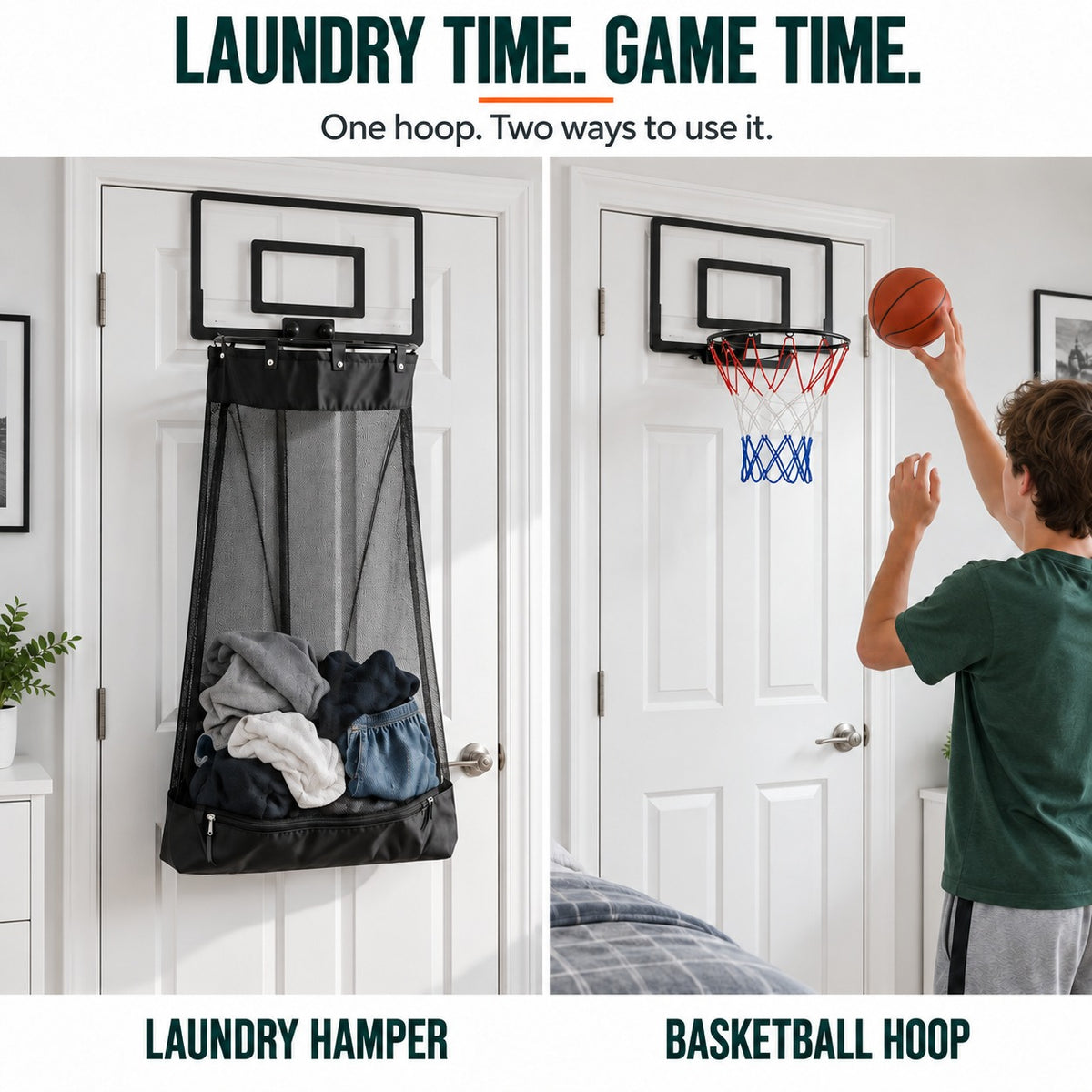 🏀 2-in-1 Over-The-Door Basketball Laundry Hamper