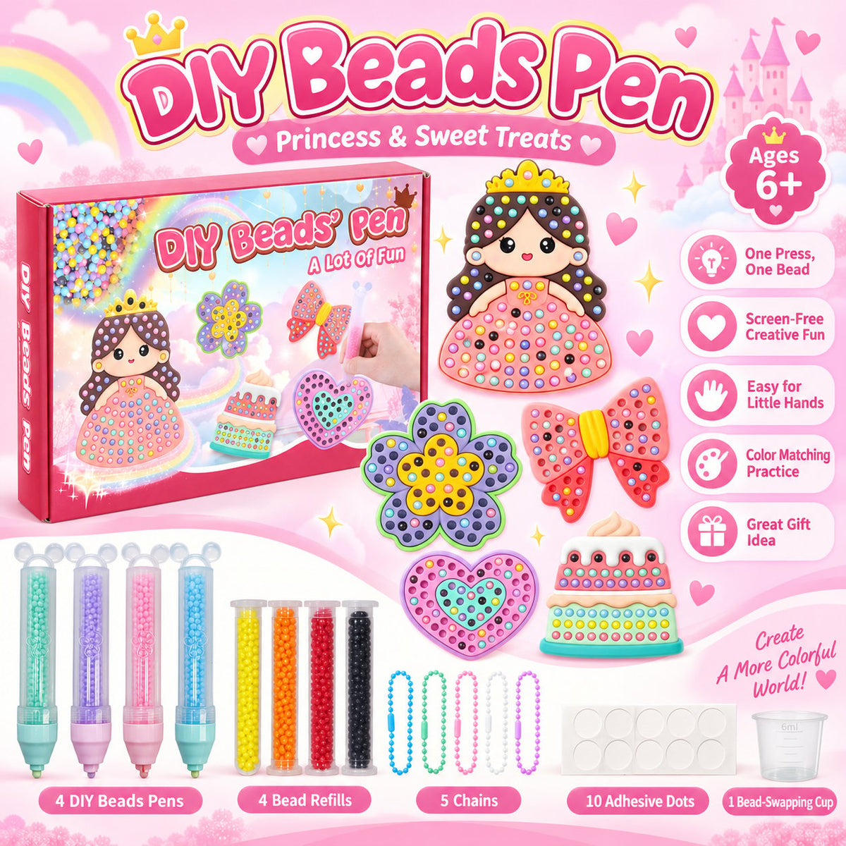 ✨ One-Press Bead Art Pen DIY Kit – 🎨 Creative Screen-Free Craft Set