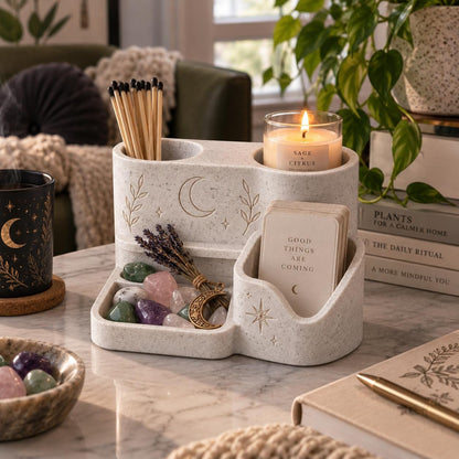 Witchy Altar Organizer – Tarot Card, Crystal, Incense and Candle Holder Tray