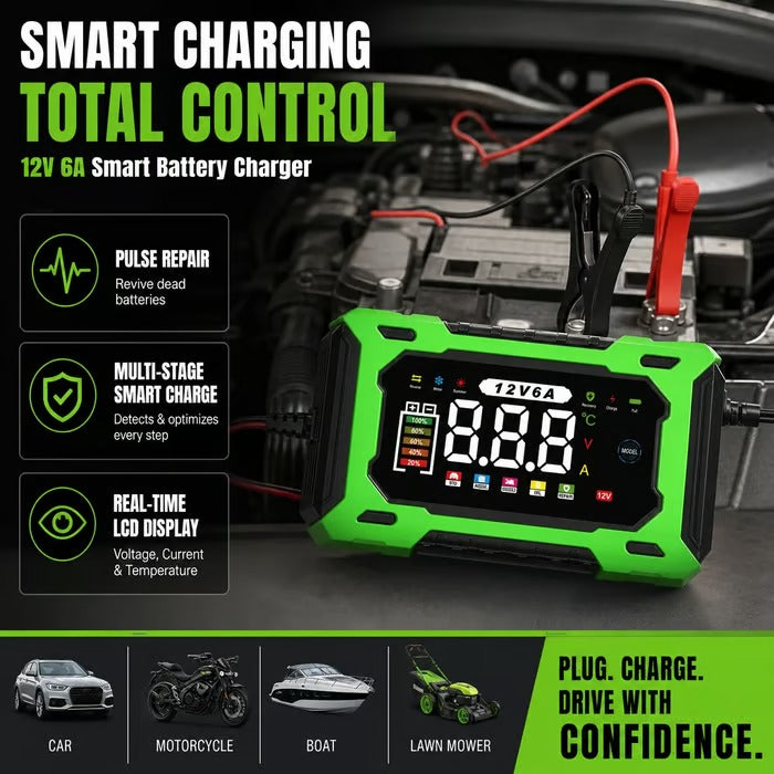 🔋 12V 6A Smart Car Battery Charger – Pulse Repair & Auto Maintenance | 50% OFF