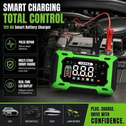 🔋 12V 6A Smart Car Battery Charger – Pulse Repair & Auto Maintenance | 50% OFF