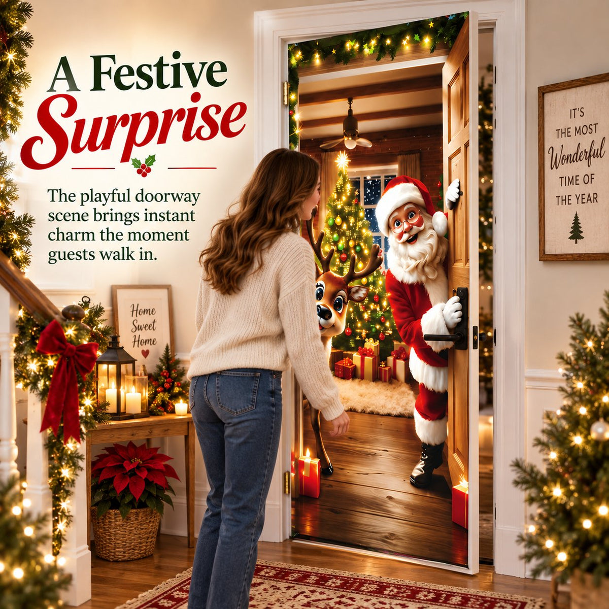 🎅 Santa & Reindeer Christmas Door Cover