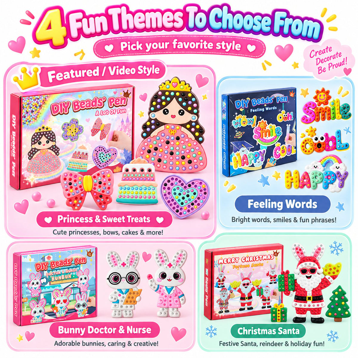 ✨ One-Press Bead Art Pen DIY Kit – 🎨 Creative Screen-Free Craft Set