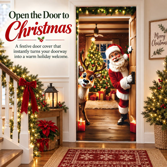 🎅 Santa & Reindeer Christmas Door Cover