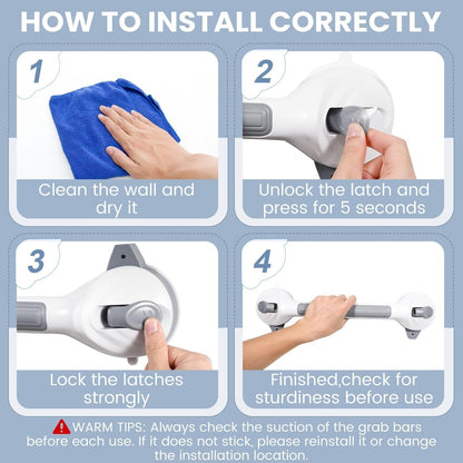 Heavy-Duty Suction Shower Grab Bars No-Drill Bathroom Safety Handle with Non-Slip Grip