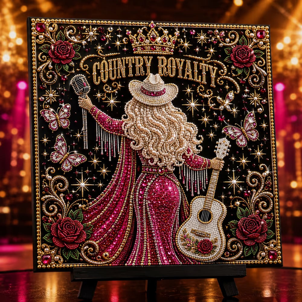 🎤 Premium 3D Pearl Dolly Country Music Tribute Art Kit | Luxury Flocked Canvas with Scratch-Resistant Non-Fading plastic Pearls & Faceted Drills DIY Keepsake Decor 💎✨