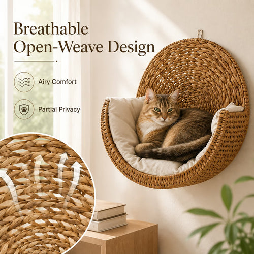 🐱 Purrfectly Cozy Handwoven Hanging Cat Bed