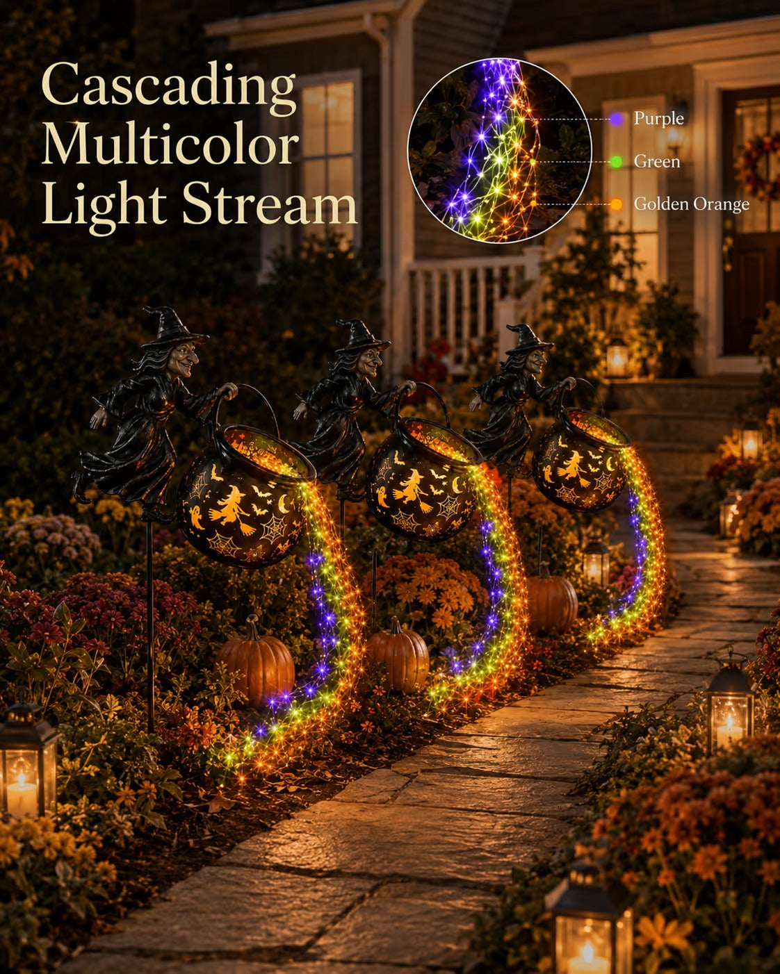 Halloween Witch Cauldron Garden Light