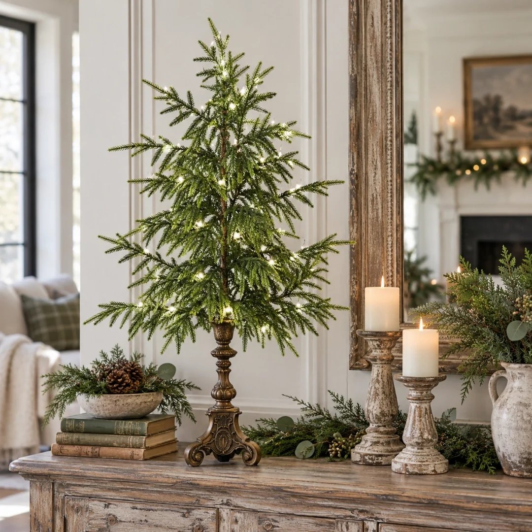 🎄🌲 Vintage Norfolk Pines with Warm White Lighting
