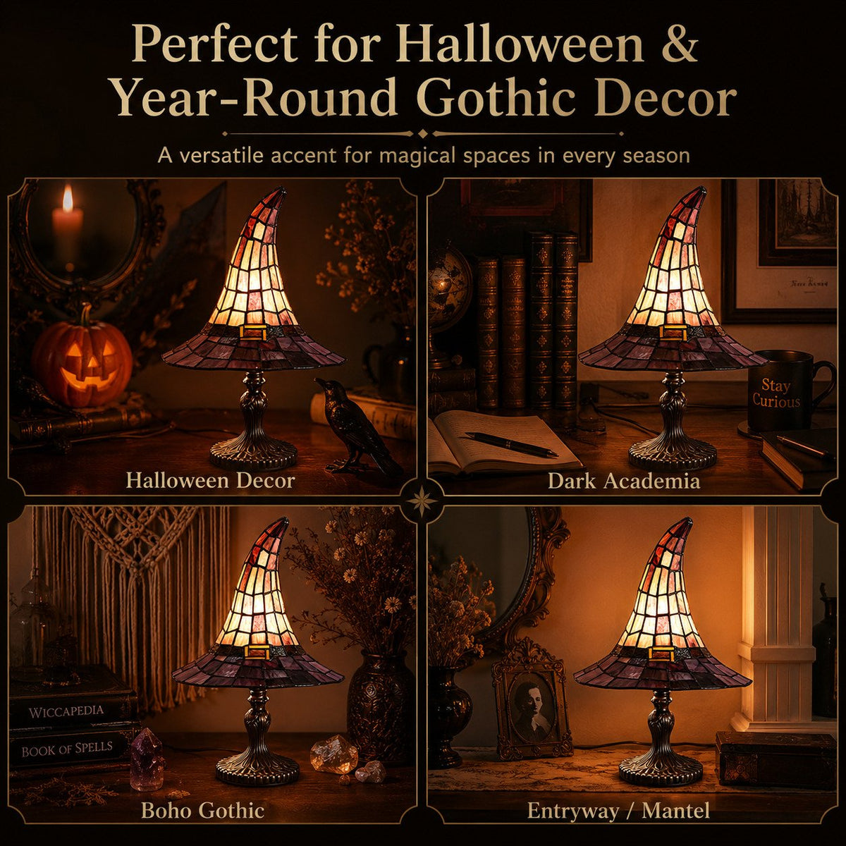 Vintage Stained Glass Witch Hat Lamp
