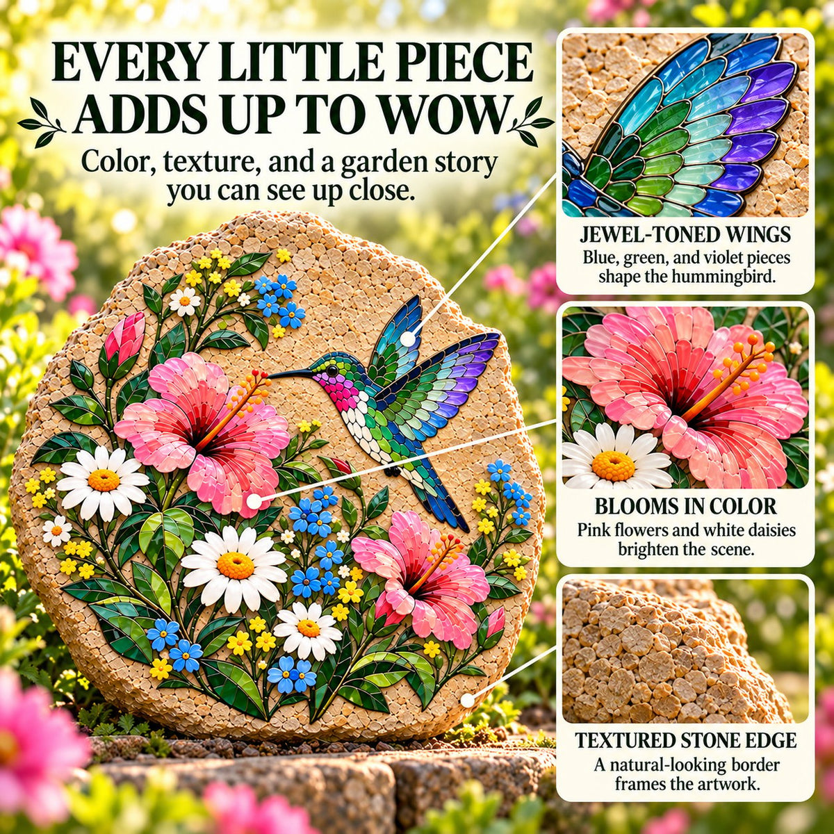 ⏳ Last Day 50% OFF – 🐦 Beginner-Friendly Hummingbird Wildflower Mosaic DIY Kit | Complete Kit with Mosaic Pieces, Tools & Guide Included 💕