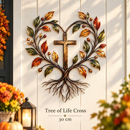 🍂 Autumn Harvest Cross Metal Wall Decor With White Pumpkin
