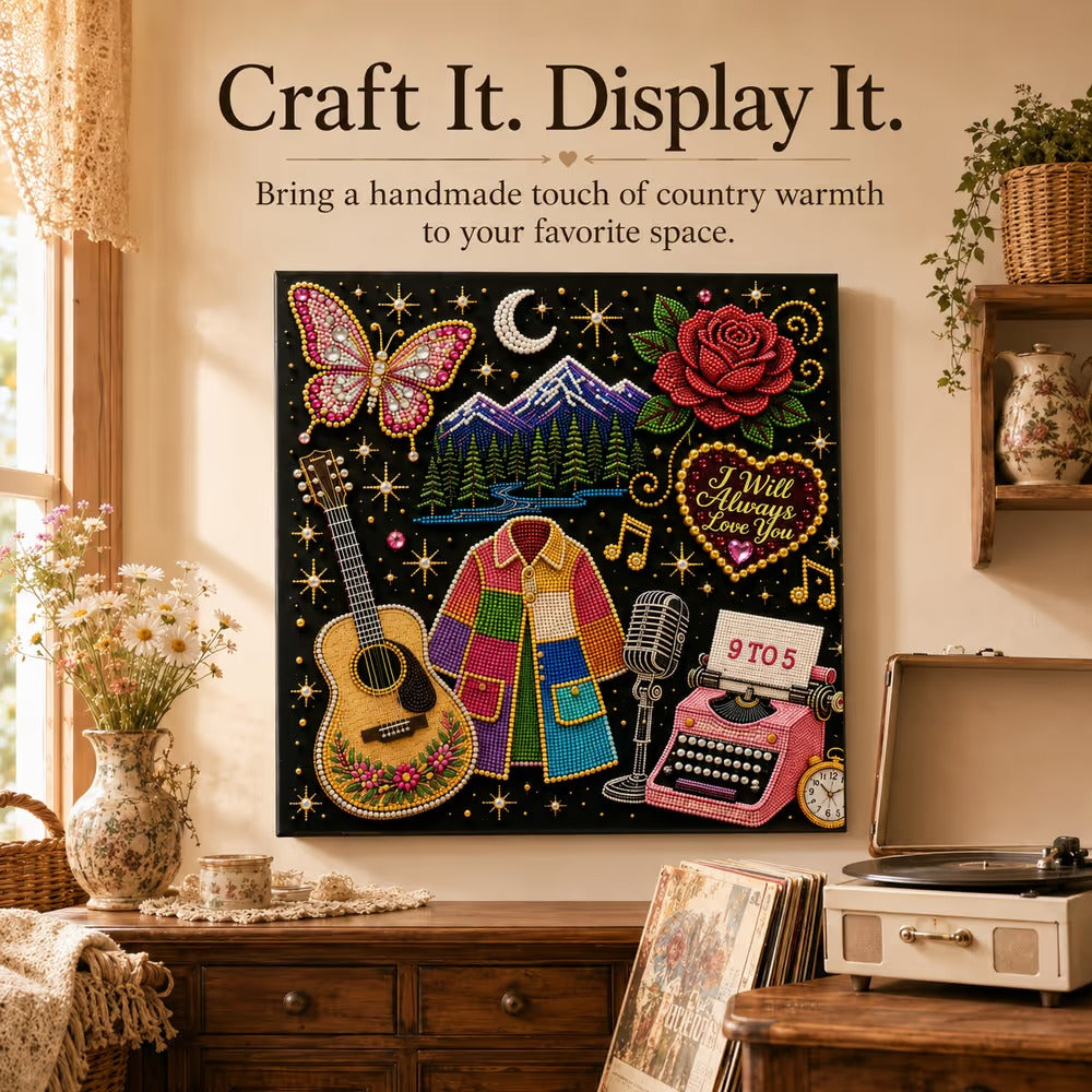🎤 Premium 3D Pearl Dolly Country Music Tribute Art Kit | Luxury Flocked Canvas with Scratch-Resistant Non-Fading plastic Pearls & Faceted Drills DIY Keepsake Decor 💎✨