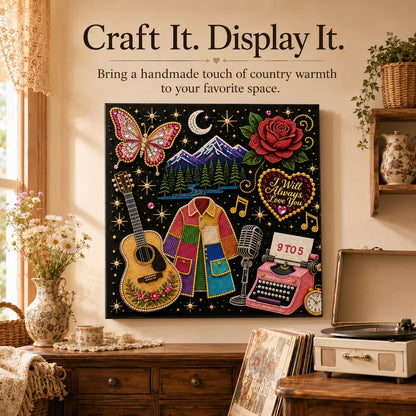 🎤 Premium 3D Pearl Dolly Country Music Tribute Art Kit | Luxury Flocked Canvas with Scratch-Resistant Non-Fading plastic Pearls & Faceted Drills DIY Keepsake Decor 💎✨