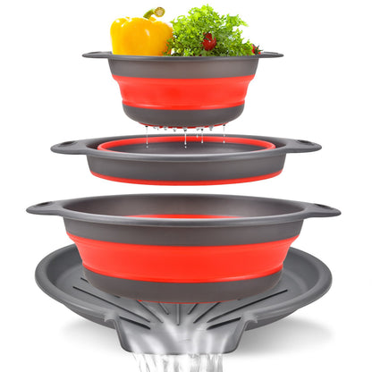 💧 3-Piece Collapsible Colander Set with Self-Draining Base – 3QT, 4QT & 5QT Space-Saving Kitchen Strainers