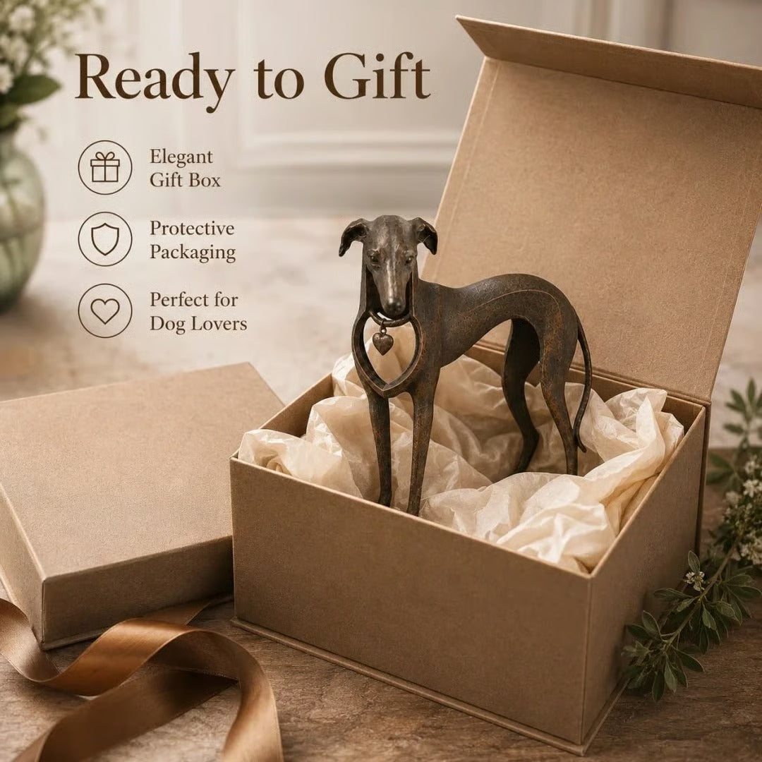 Heritage Heart Sighthound Sculpture – Vintage Iron Dog Accent for Timeless Interiors