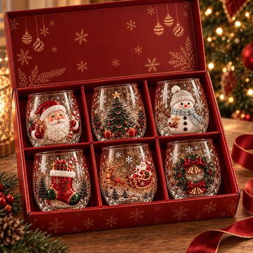 Christmas Charm – Set of 6 3D Glass Cups