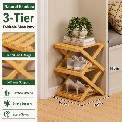 Foldable Bamboo Accordion Shoe Rack
