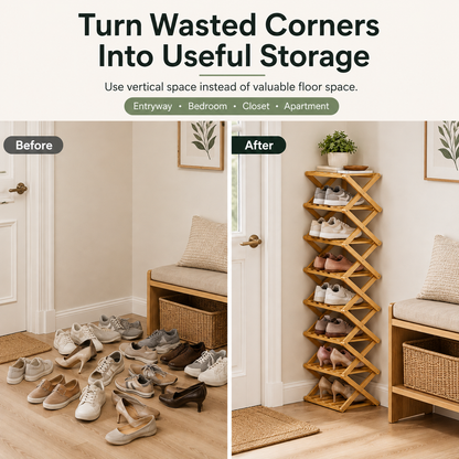 Foldable Bamboo Accordion Shoe Rack