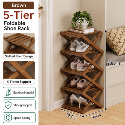 Foldable Bamboo Accordion Shoe Rack