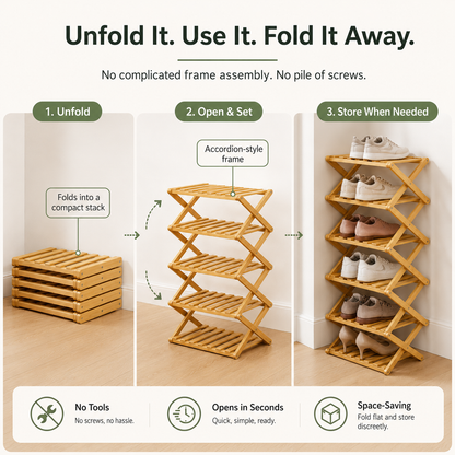 Foldable Bamboo Accordion Shoe Rack