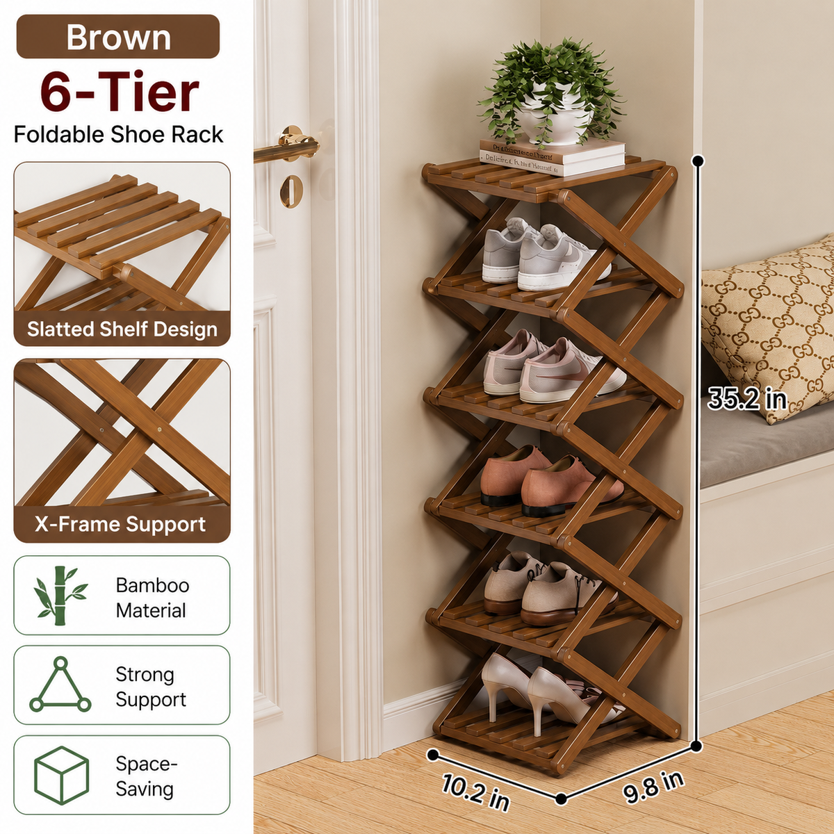 Foldable Bamboo Accordion Shoe Rack
