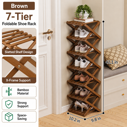 Foldable Bamboo Accordion Shoe Rack